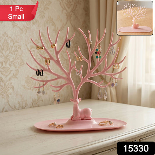 Small pink deer antler jewellery stand side view India